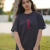 Red Gothic Script Print Black T-Shirt