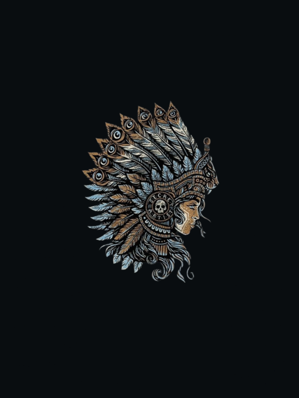 Tribal Spirit Feathered Skull Graphic T-Shirt